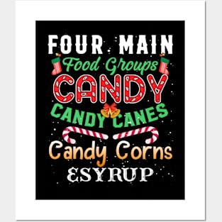 Four Main Food Groups Elf Buddy Christmas Pajama Xmas Posters and Art